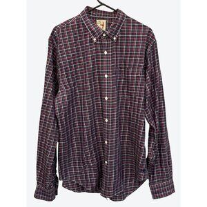 Relwen Men's XL Long Sleeve Plaid Shirt Muted Navy Red Pink White